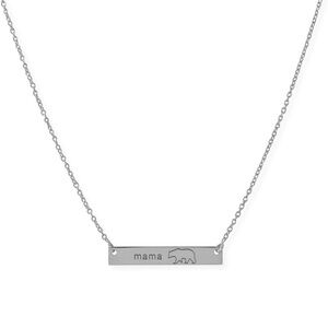 Rhodium Plated "Mama Bear" Bar Necklace 16" length + 2” extension NWT